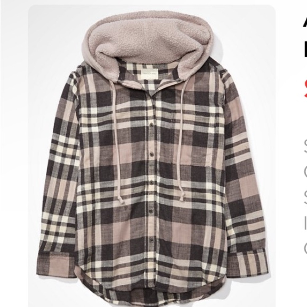 American eagle oversized  flannel with Sherpa lined hoodie
